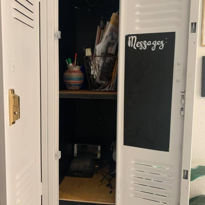 Holes for cord access in back with Chalkboard Message Center